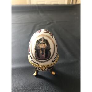 Egyptian Revival Style Egg Shaped Trinket Box With Nefertiti And Tutankhamen